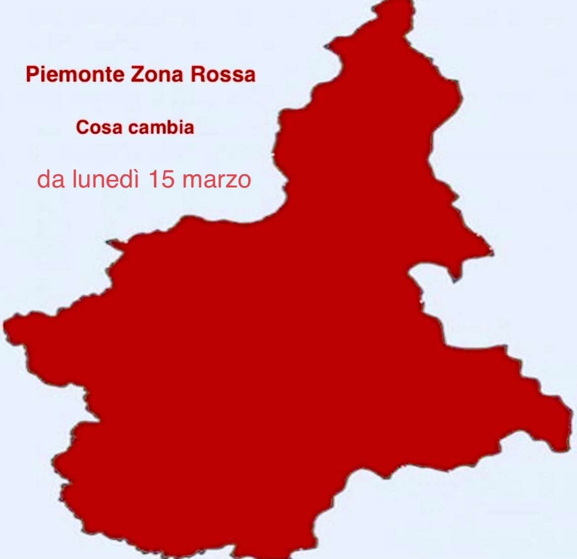 Piemonte Zona Rossa: da lunedì 15 marzo fino al 6 aprile. Indice Rt a 1,41